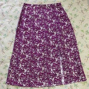 LOFT Linen Blend Floral Midi Skirt Side Slit A Line Purple Womens Size 4 Cottage